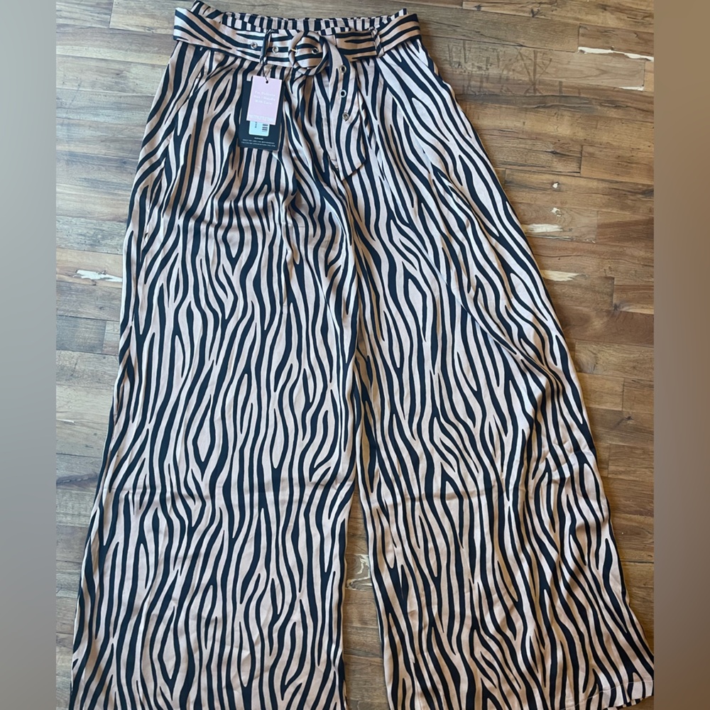PrettyLittleThing High Waisted Wide Leg Zebra Print Pants